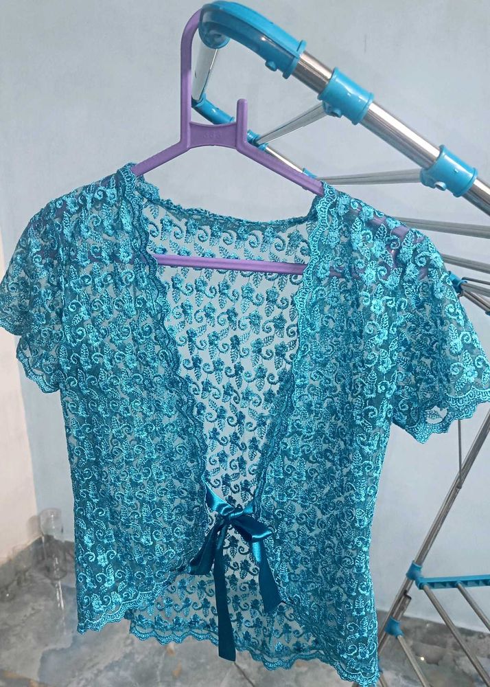 Teal Lace Tie-Front Bolero