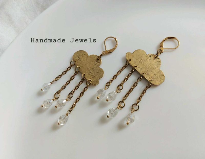 🌧Antique Cloud With Raindrops Leverback Earrings