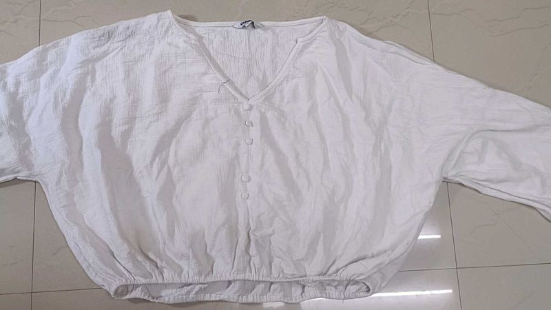 Stylish White Balloon Sleeves Top