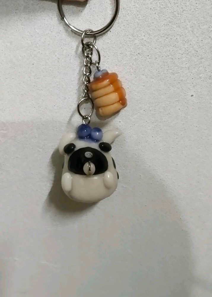 Cute zebra striped pug and pancake keychain