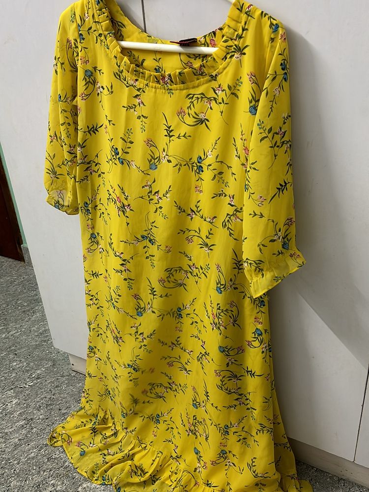 Yellow Floral Schiffon Dress