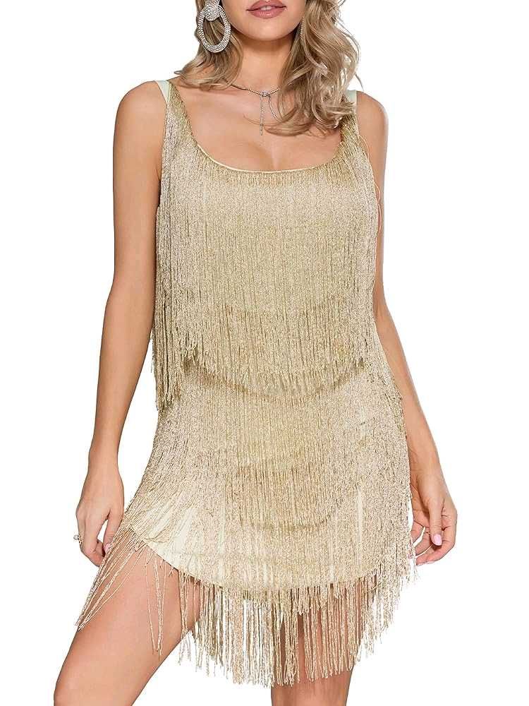 Gold Fringe Party Dress