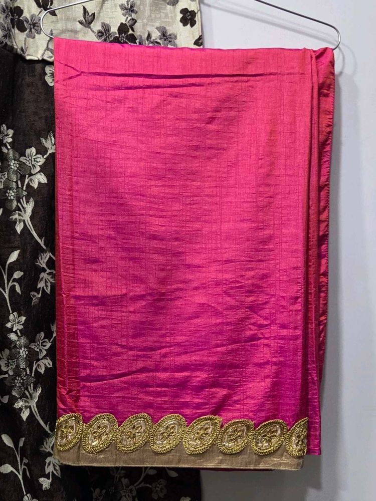 Pink Saree with Gold Embroidery