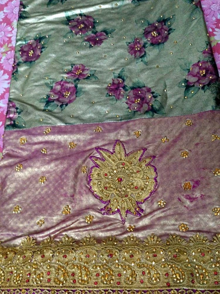 PURPLE SAREE ZARI WORK