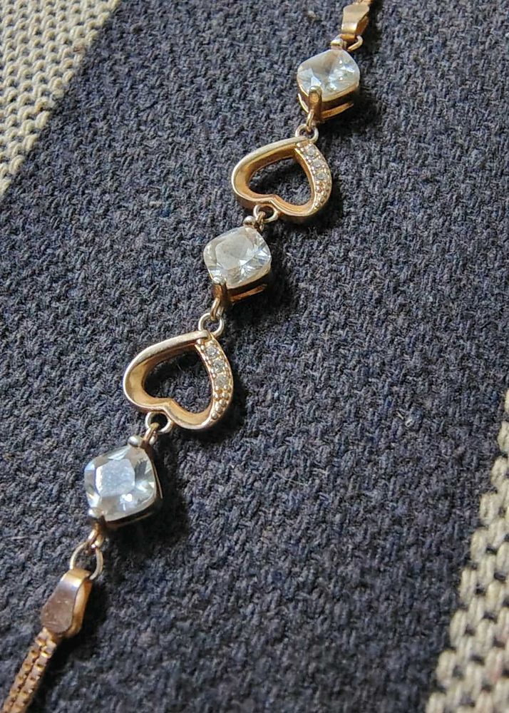 Heart &amp; Crystal Rose Gold  Bracelet S925