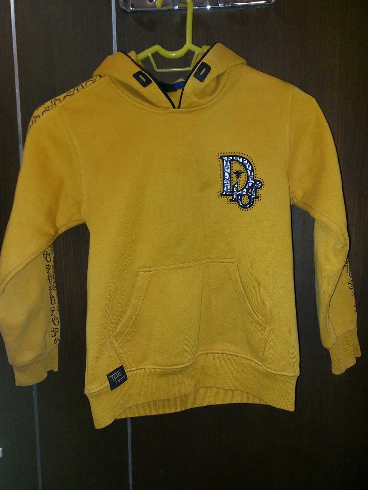 Yellow Hoodie for Girls with Sequinned logo