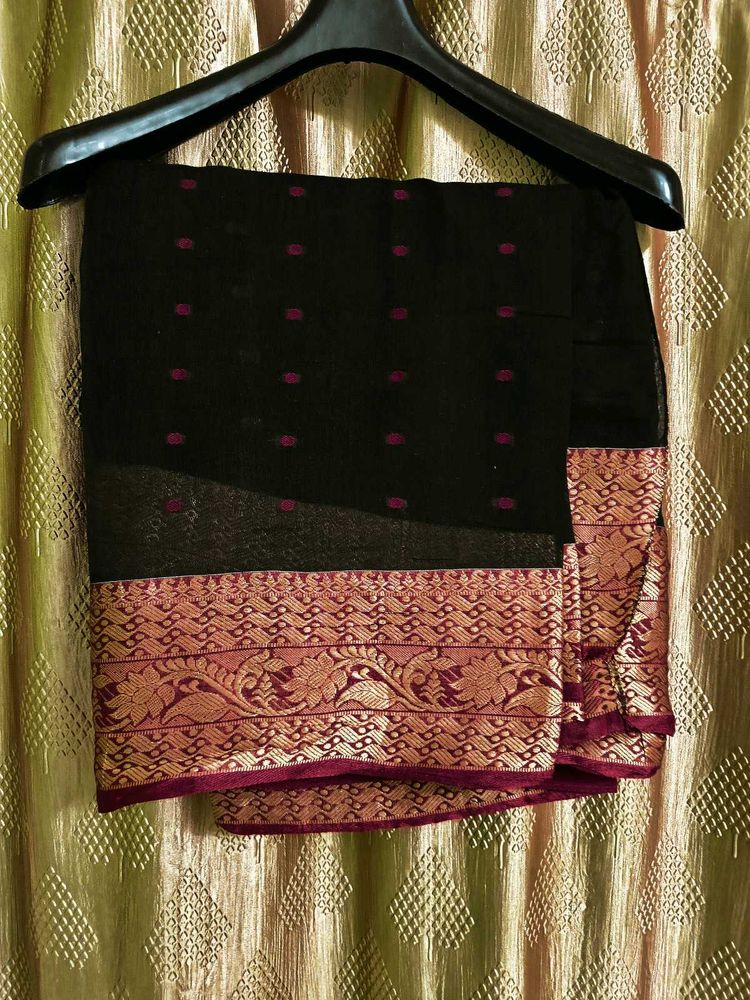 Beautiful Black Cotton Saree🖤🥀