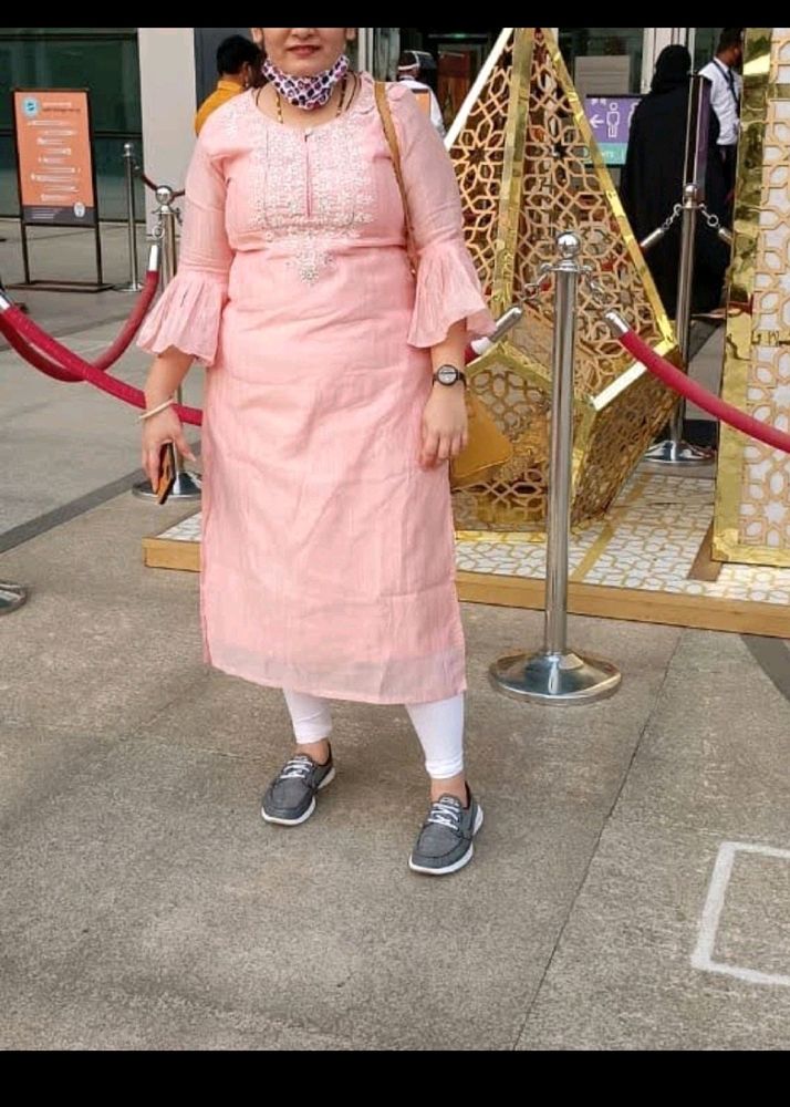 Peach Colour Ambrodaried Kurta With Plazzo
