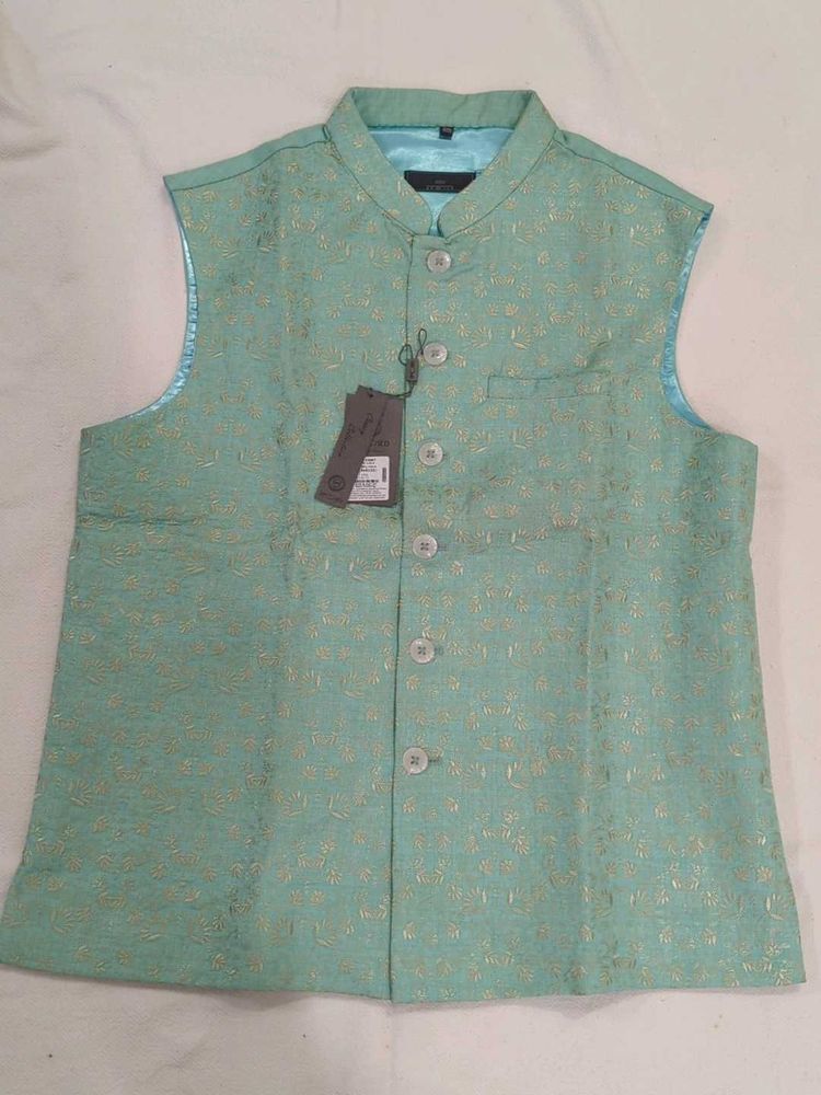 XXL - Embroidered Teal Nehru Jacket