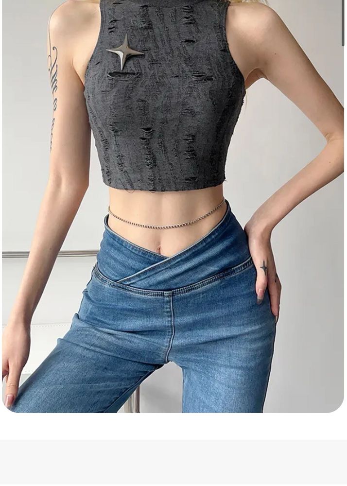 Newme Self pattern y2k ripped crop top