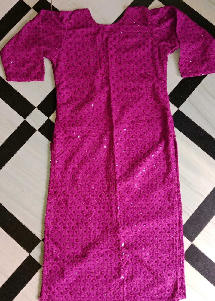 Violet Chickenkari Embroidered Kurti