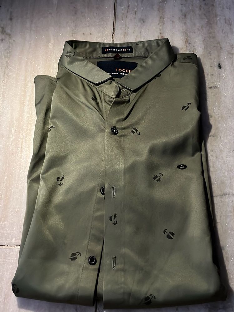 Olive Green Patterned Shirt