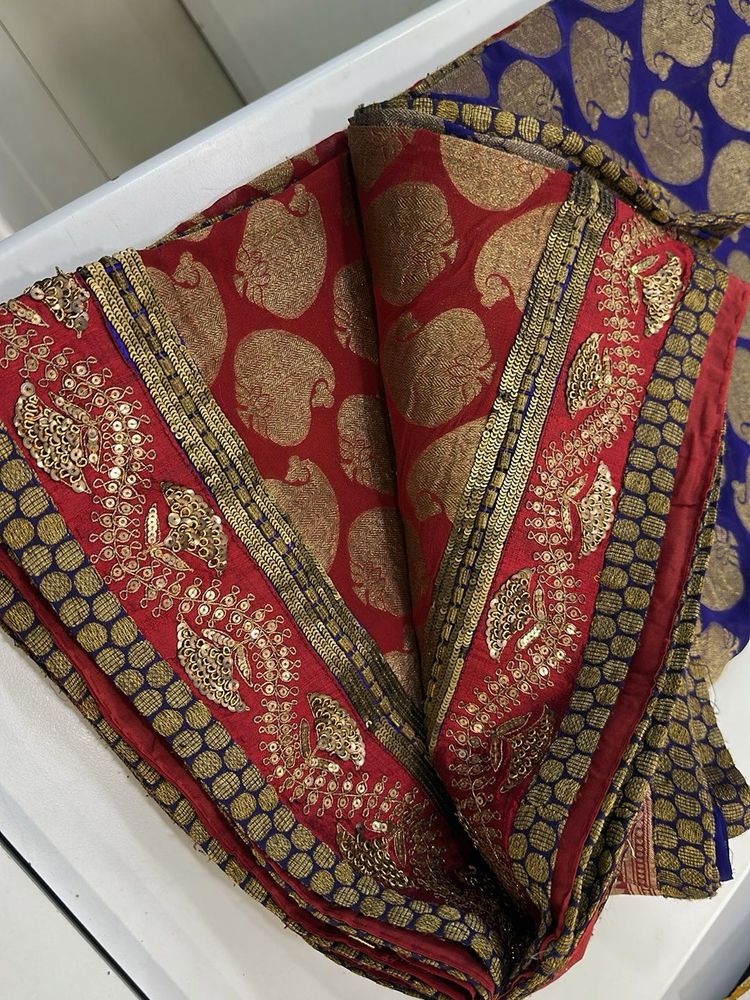 Elegant Red &amp; Blue Saree