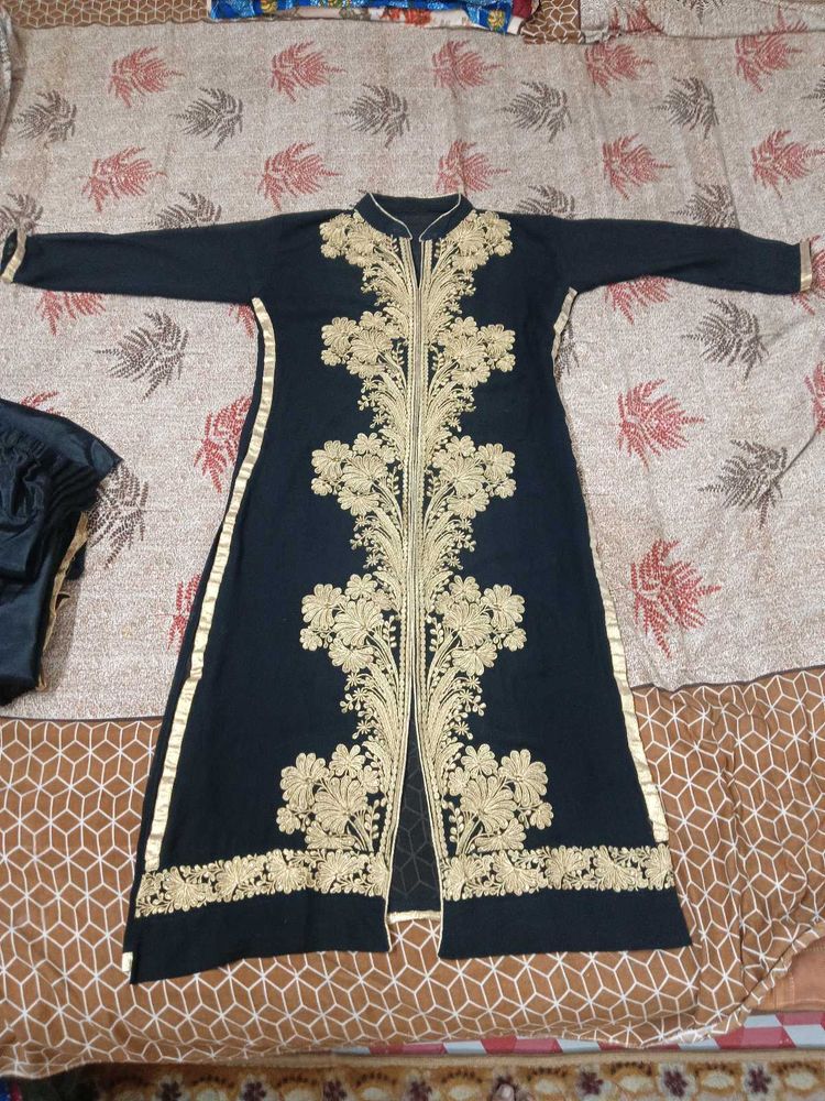 black embroidery work plazo kurti and dupatta set