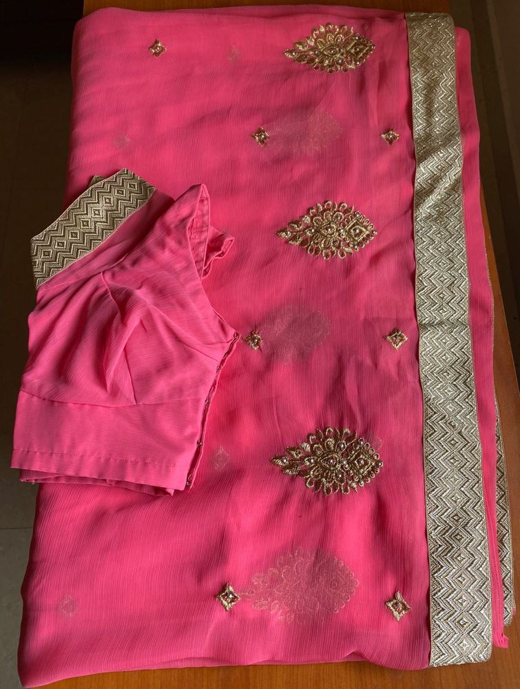 💕Peach Embellished Saree with Blouse 💕