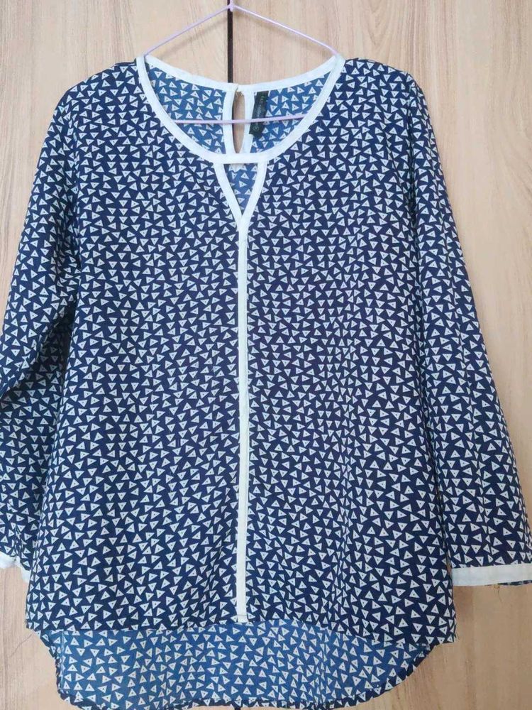 Navy Triangle Print Long Sleeve Top