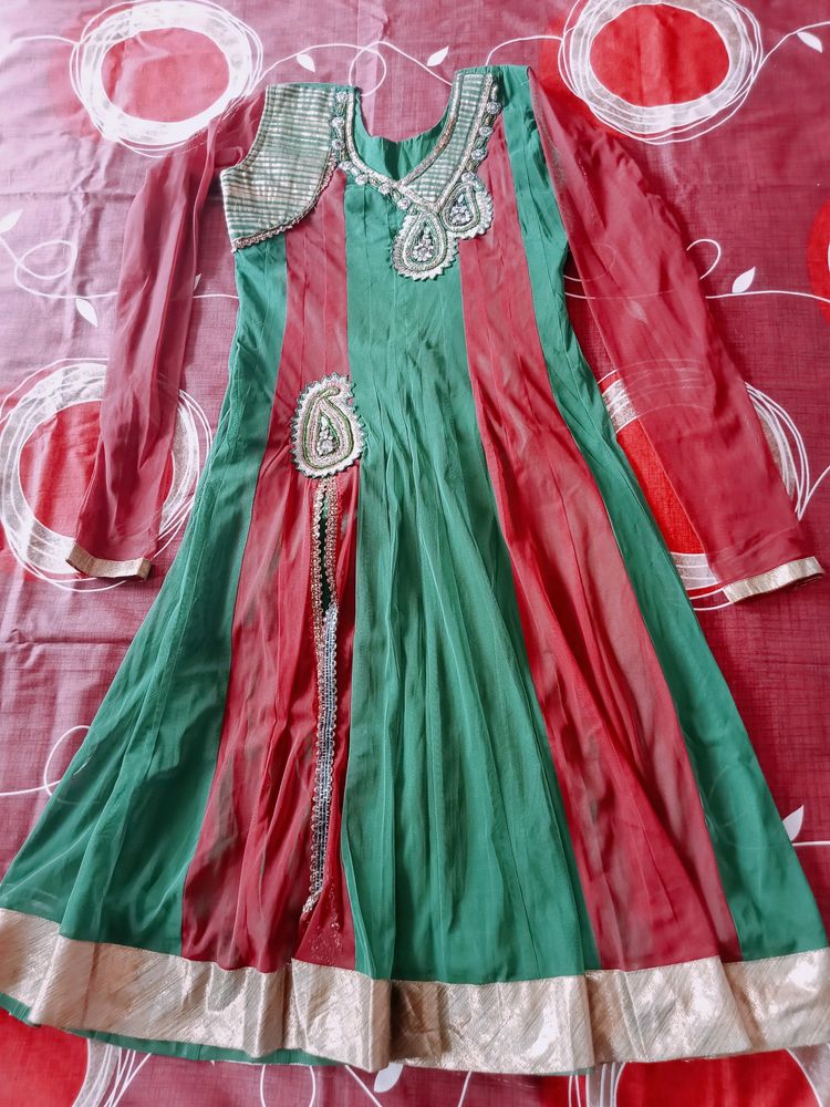 Green Colour Net Anarkali Kurti
