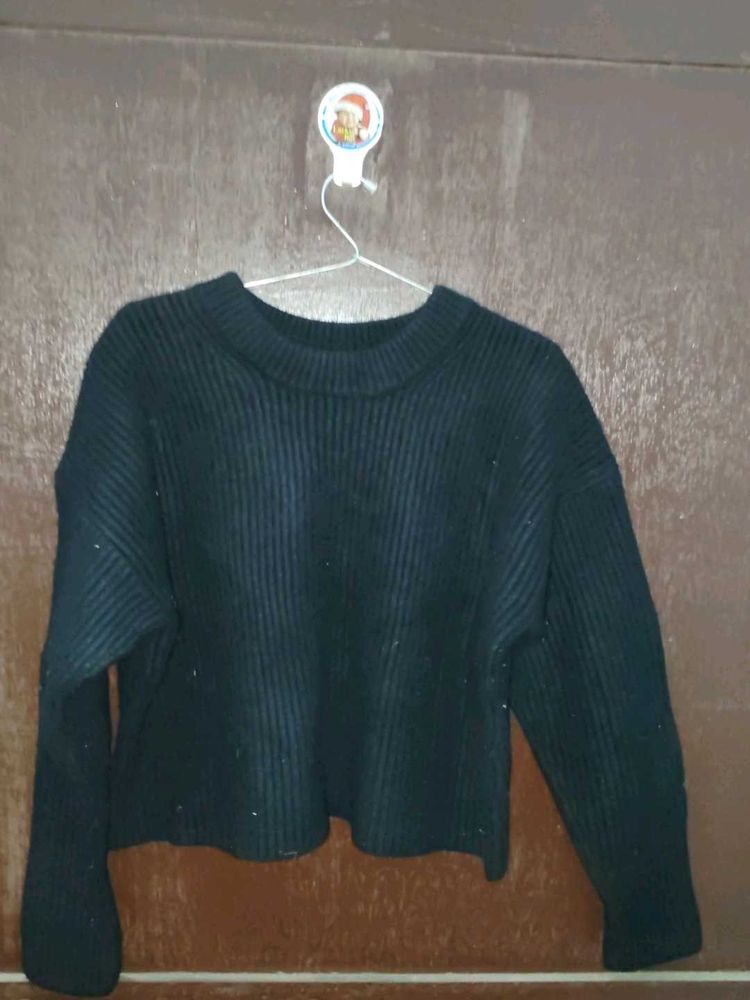Black Crop Knit Sweater