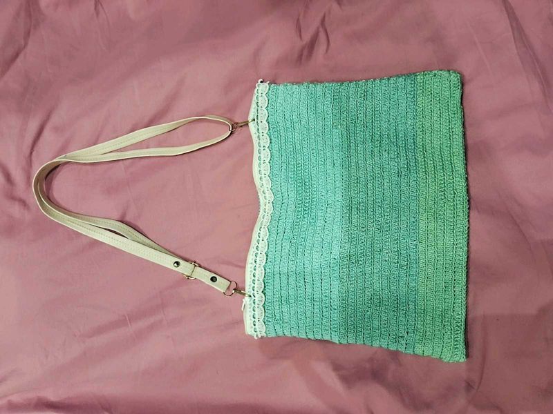 Minty Charm Crochet Sling Bag