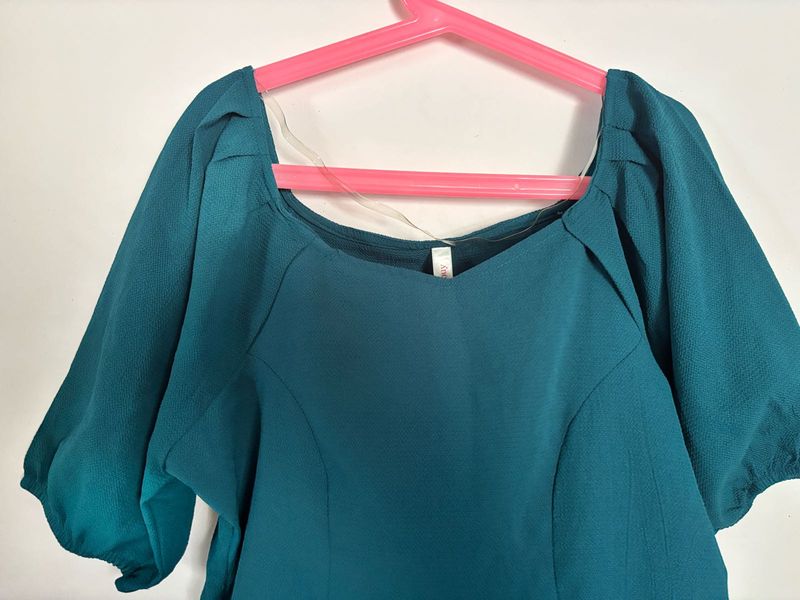 Elegant Teal Puff Sleeve Top