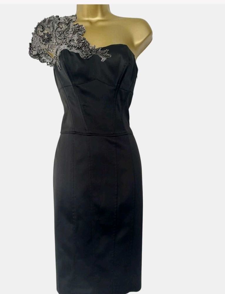 Black One-Shoulder Embellished Dress