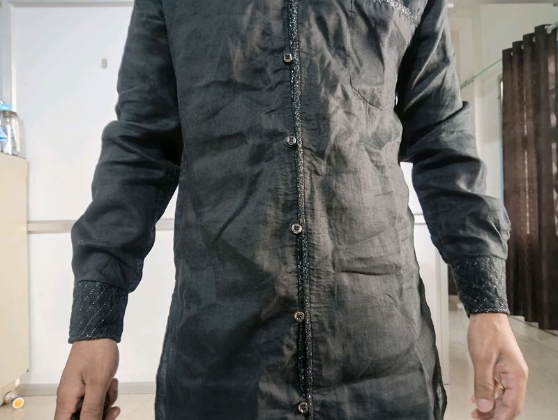 BLACK APPLE CUT KURTA WITH WHITE SALWAR