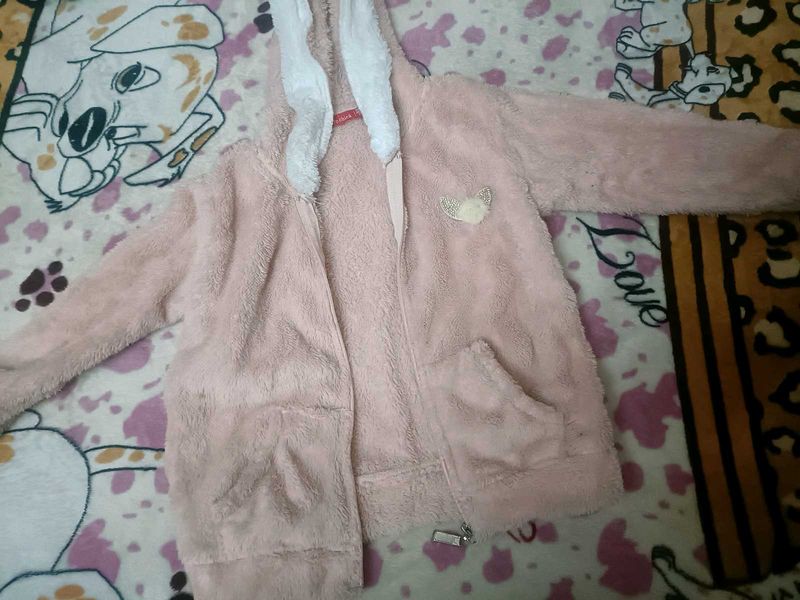 Beautiful Fur Jacket With Hoodie For 4-6 Year Girl