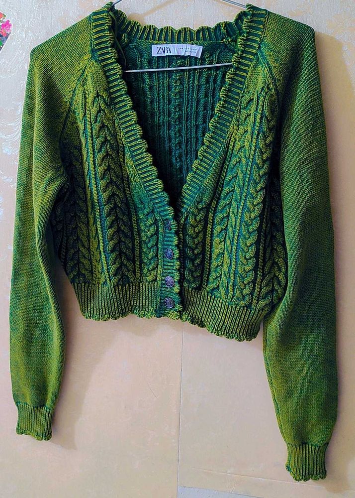 Green Knit Crop Cardigan