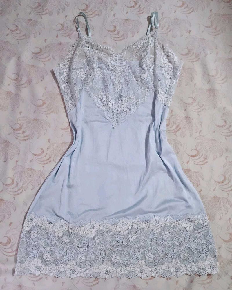 Vintage Light Blue Lace Slip Dress