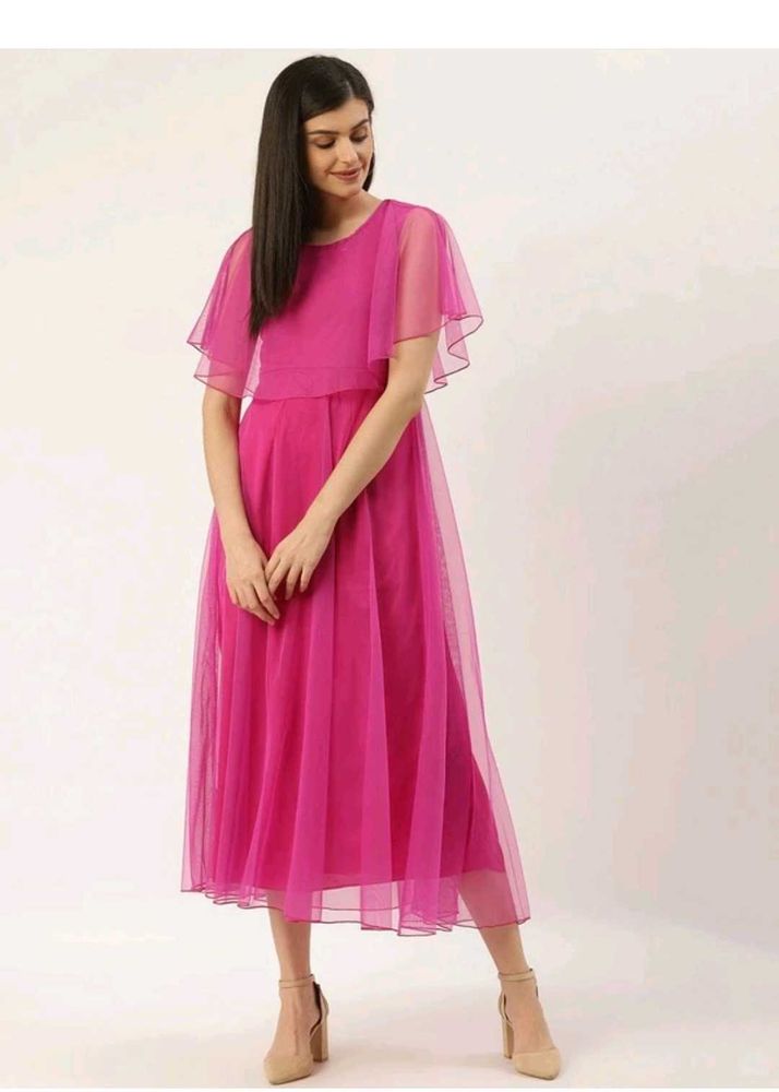 Hot Pink Tulle Overlay Dress