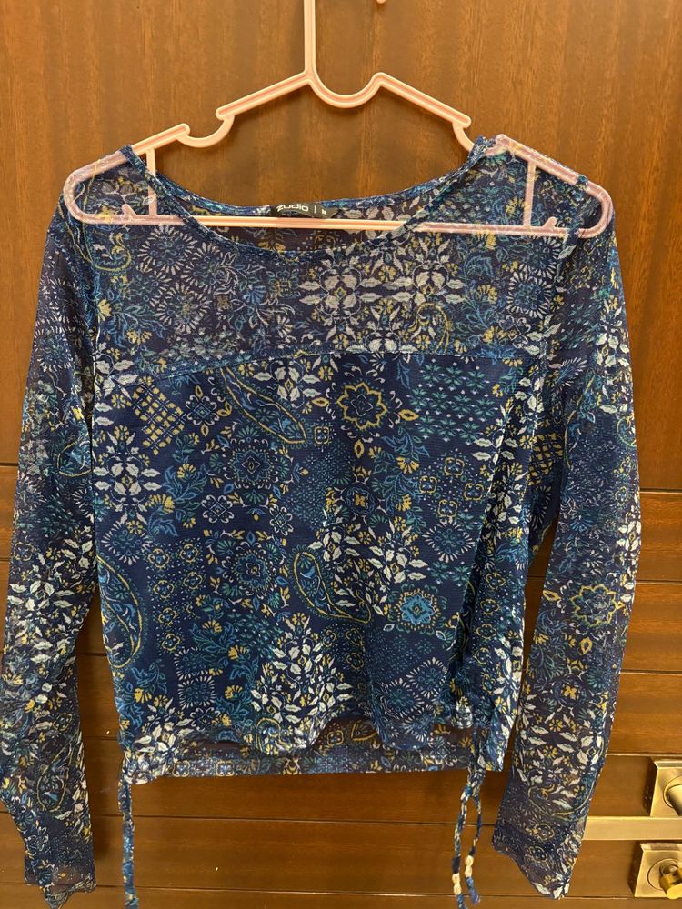 Blue Floral Long Sleeve Top
