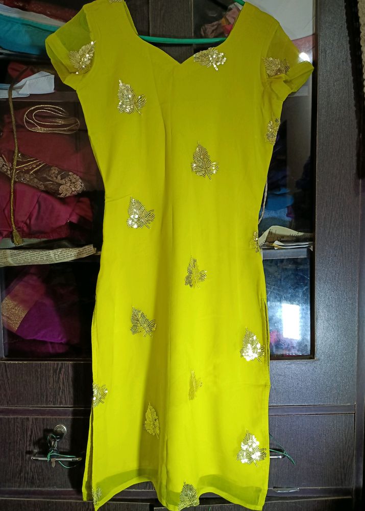 Georgette Kurti,Churidar,Dupatta Set With Sequence