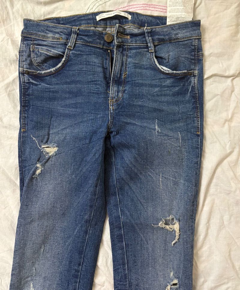 Zara Ripped Blue Denim Jeans