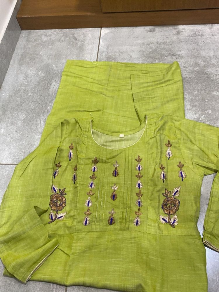 Green Embroidered Kurta Set