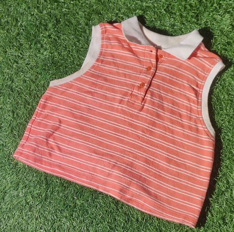Striped Cropped Polo Top