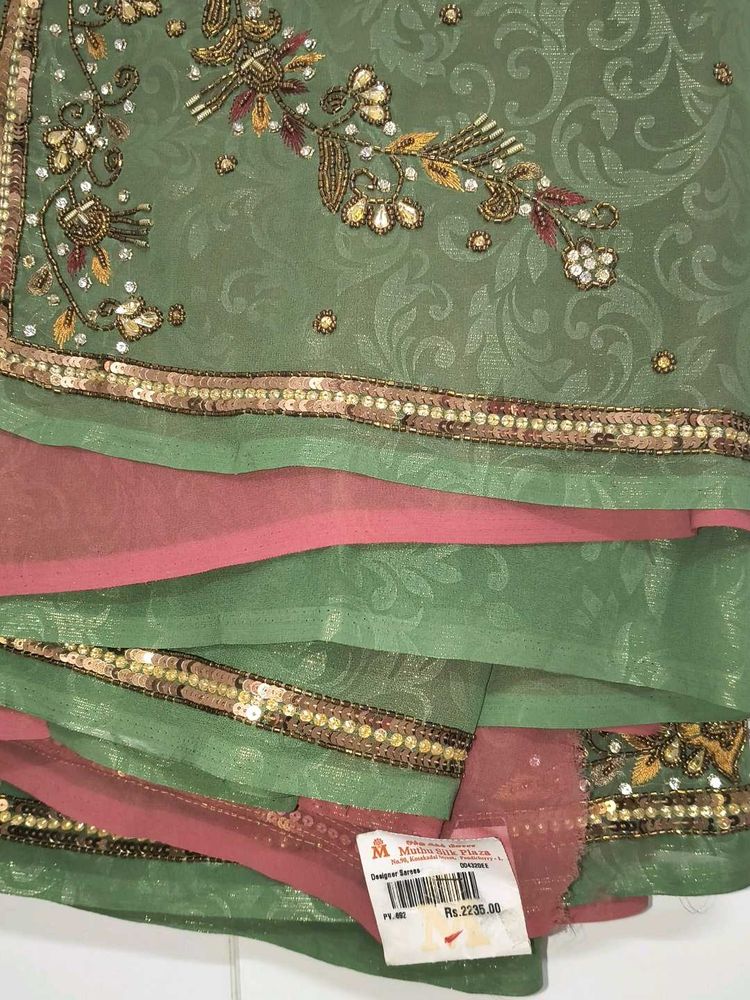 Elegant Green &amp; Pink Saree