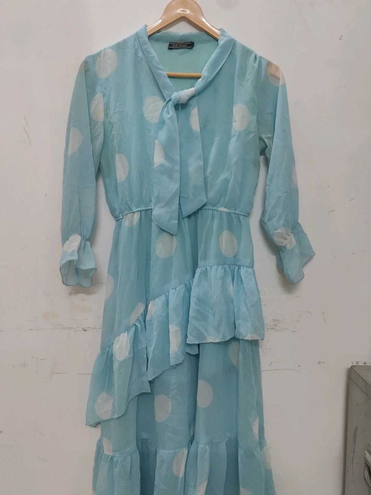 Aqua Polka Dot Ruffle Dress