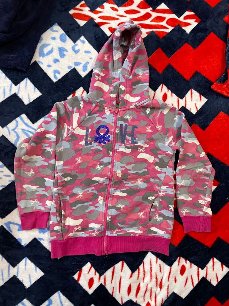 Girls Printed Front Open Sweatshirt