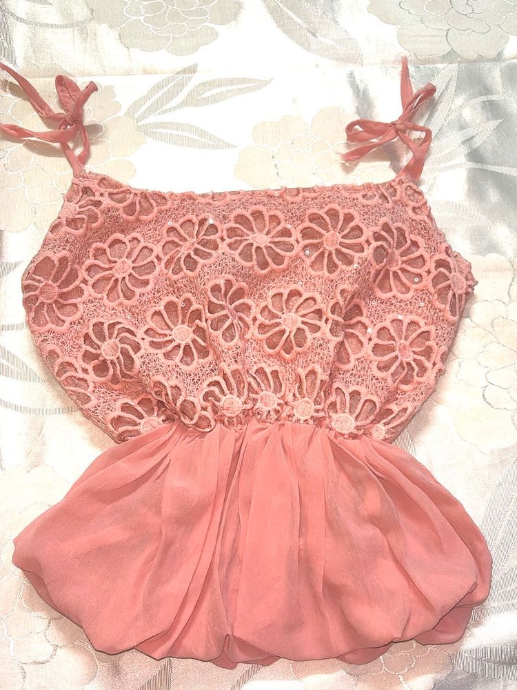 Peach Flower Cutout Peplum Top