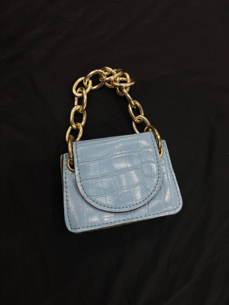 Mini Blue Croc Chain Bag