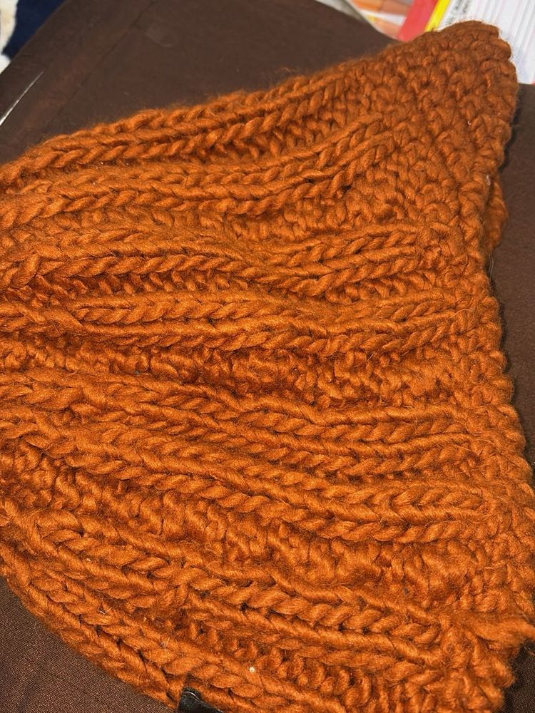 Handmade Knitted Beanie Brown Hat