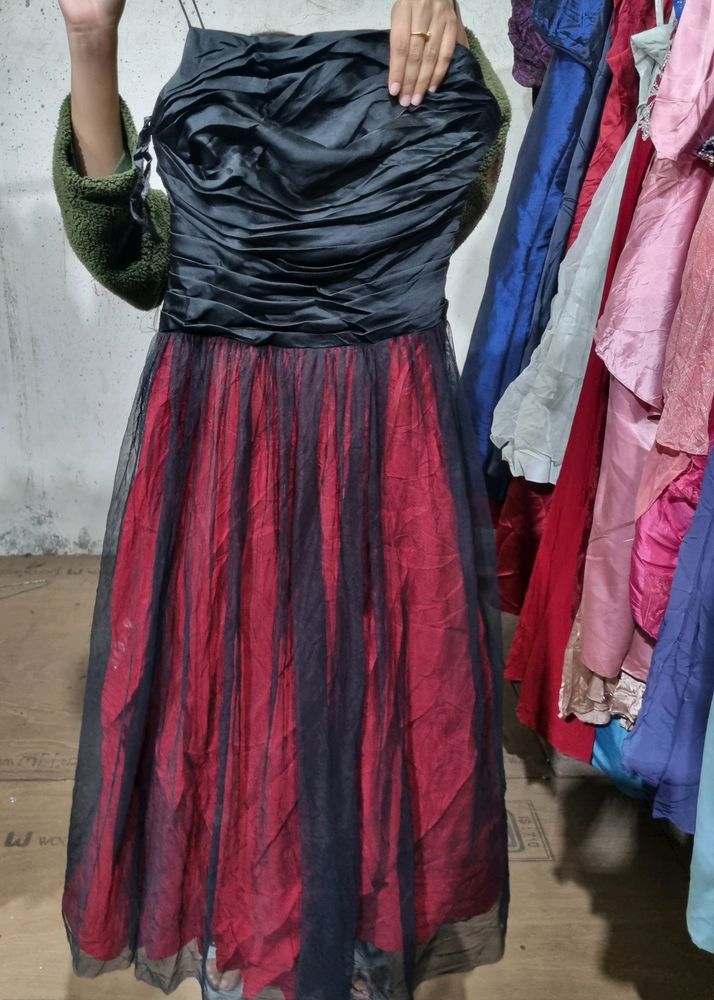 Party Wear Gown (Red Black Combination)