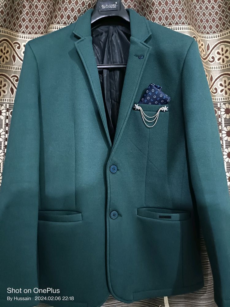 Peacock Green Men Formal/Festive Blazer