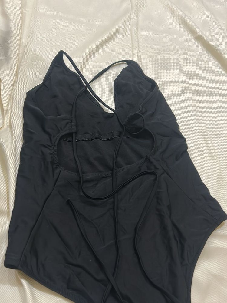 Black Swimsuit - Strappy Back Detail