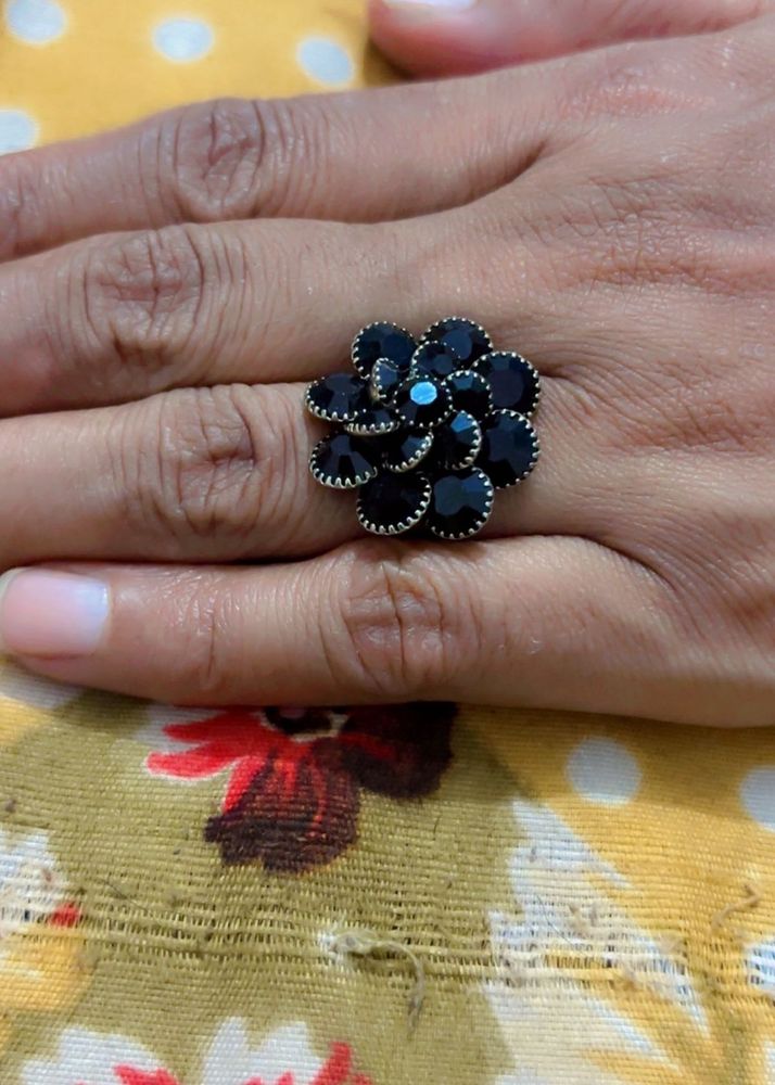 Black Flower Statement Ring