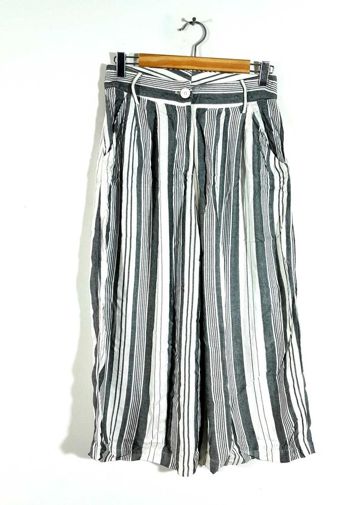 Grey Striped Casul Bottom For Women&#39;s
