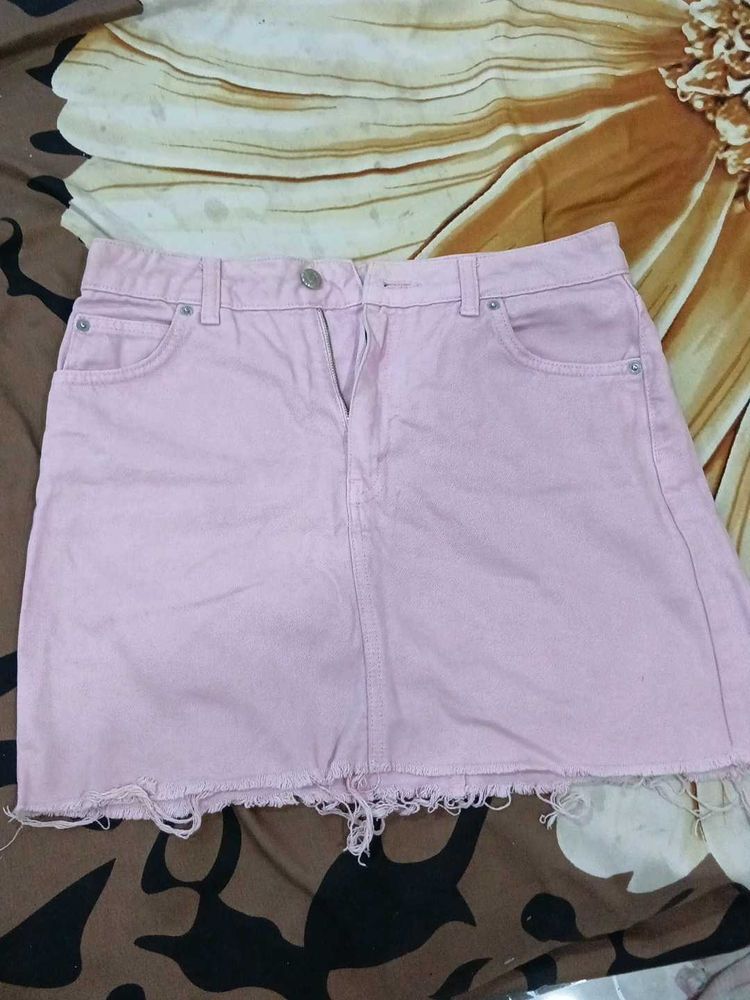Pink Denim Mini Skirt