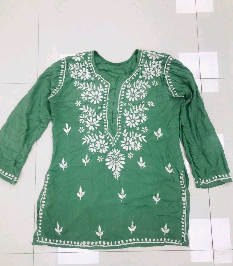 Olive Green Lucknawi Short Kurta