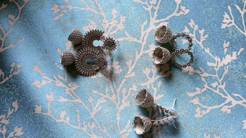 Oxidised Silver Earring Combo Of 3