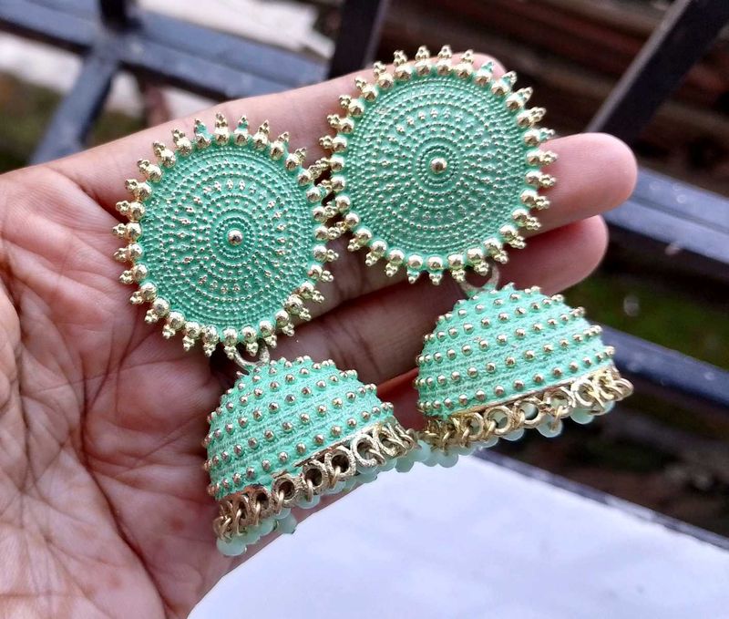Mint Jhumka Earrings
